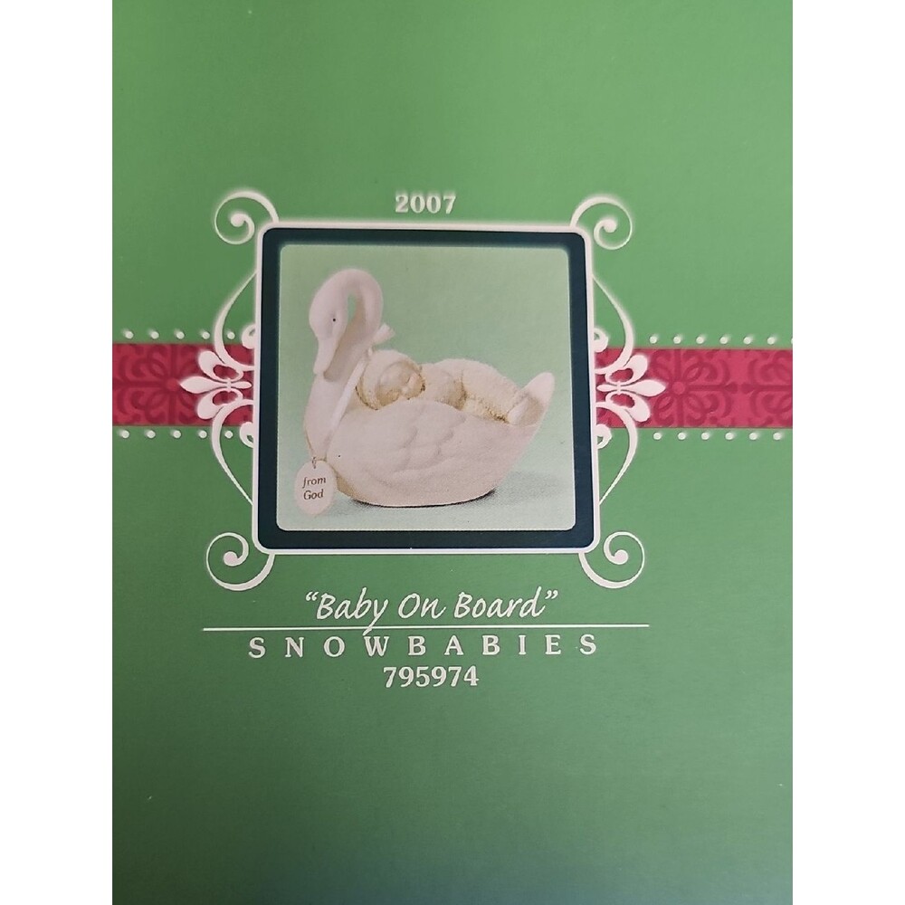 Snowbabies "Baby On Board" Swan Figurine Box - Green